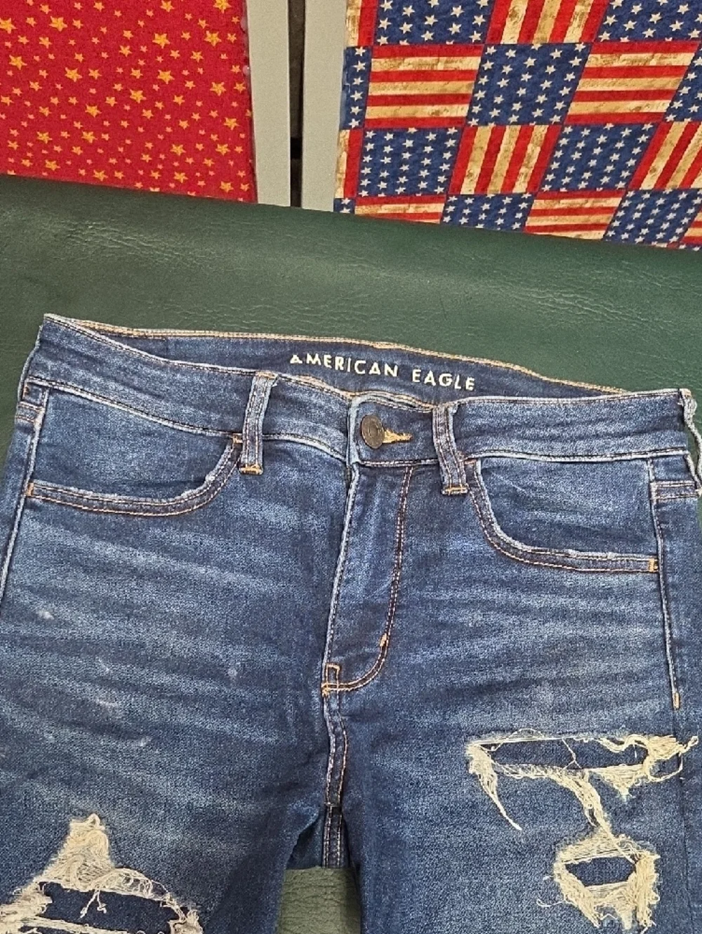 **American Eagle Distressed Dark Wash Skinny Jeans** - Picture 5 of 12